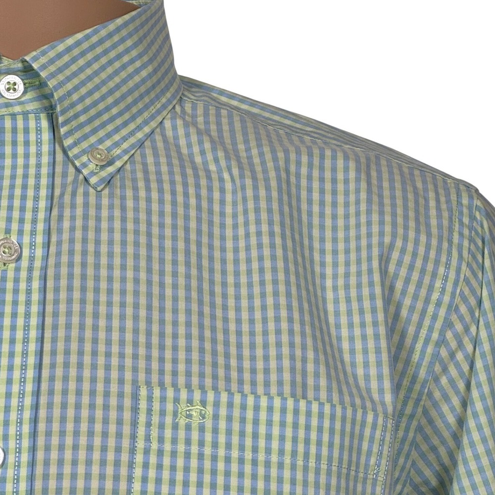 Southern Tide Mens Classic Fit Gingham Button Down Shirt Green Blue Size Medium - Picture 4 of 12